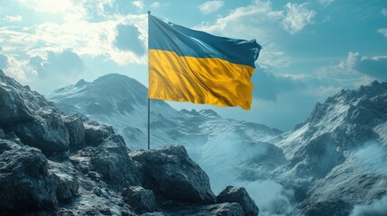 Ukrainian Flag Waving Proudly in the Wind