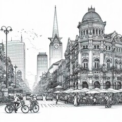 Obraz premium sketch city isolated in the white background