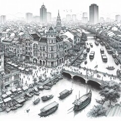 Obraz premium sketch city isolated in the white background