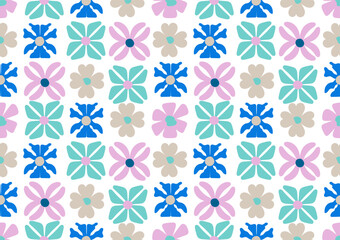 Colorful of flower seamless patterns on a white background. For cards, frames, posters, book covers, textiles, wallpaper, wrapping and fabric.