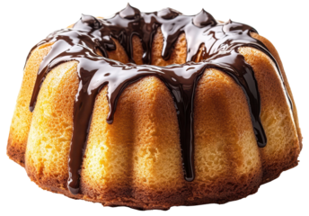 Bundt cake with chocolate glaze on transparent background