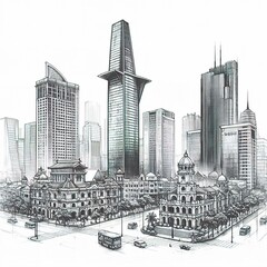 sketch Sai Gon city isolated in the white background