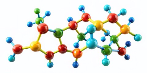 Colorful 3D illustration of a fluoroquinolone antibiotic molecule, showcasing a complex structure with atoms and bonds,