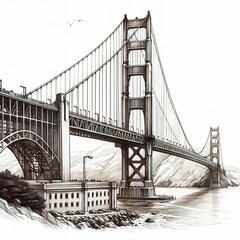 sketch Golden Gate Bridge isolated in the white background