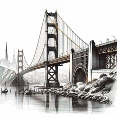 Fototapeta premium sketch Golden Gate Bridge isolated in the white background