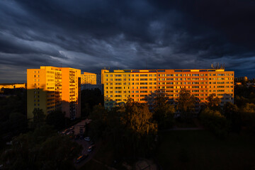 Old block of flats - apartment building made from concrete panels in communist era in eastern...