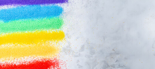 LGBTQ people. Concept of homosexual, gay community, tolerant LGBTQ society. Abstract Rainbow Powder Arrangement.