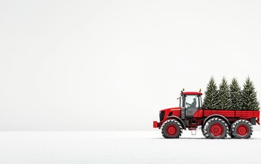 Christmas Tree Farm Tractor A tractor hauling Christmas trees, set against a snowy farm backdrop