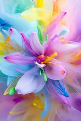 Abstract Floral Explosion, burst of abstract flowers with vibrant, overlapping colors