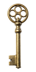 Vintage Ornate Brass Key Isolated on White Background