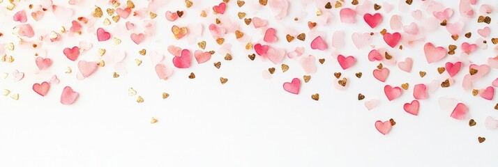 Watercolor Frame with Pink and Gold Hearts