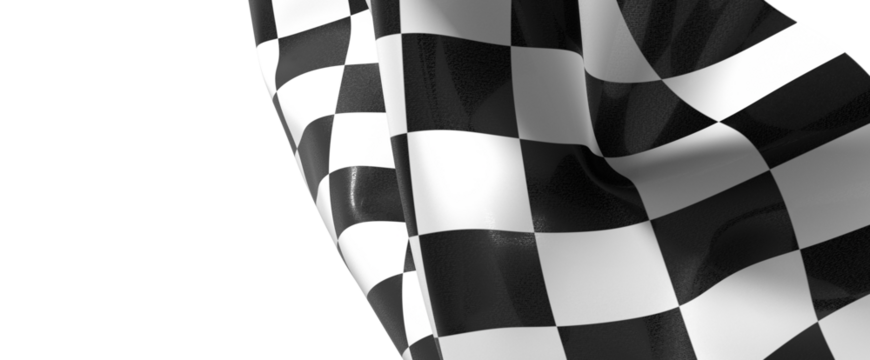 The checkered flag waves in the air signaling the end of the race