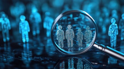 Magnifying glass focusing on digital human figure concept