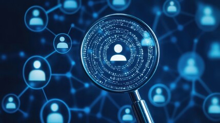 Magnifying glass highlighting interconnected icons concept