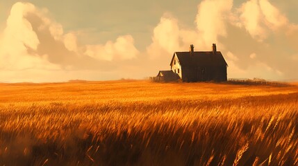 Naklejka premium A panoramic view of a wheat field ripening in golden hues 