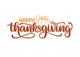Happy Thanksgiving hand lettering composition with pumpkin silhouette