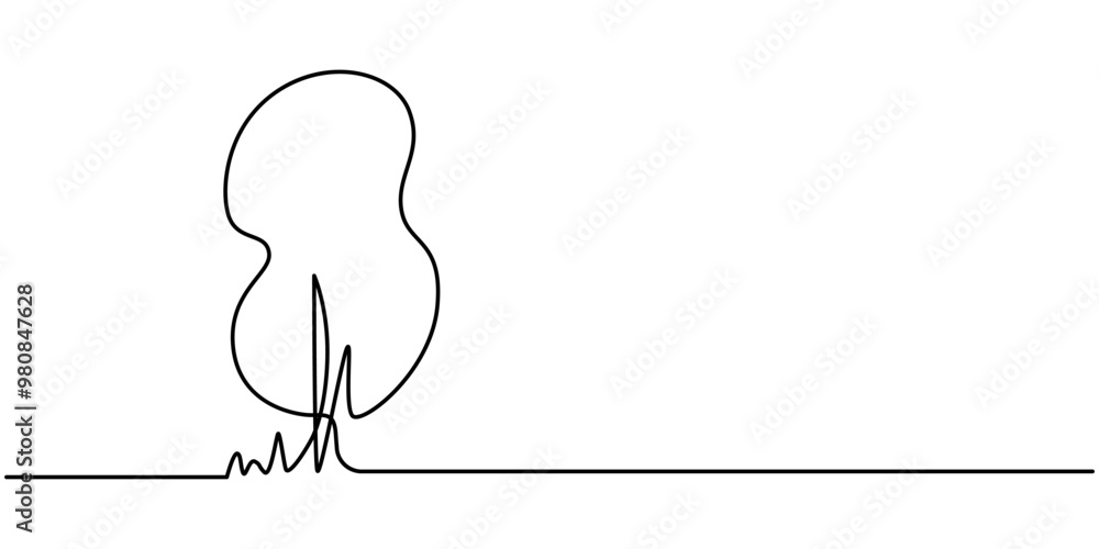 Poster continuous one line drawing of nature tree vector illustration, continuous single line drawing of br