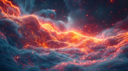 A vibrant cosmic scene with glowing clouds and sparks, evoking a sense of wonder.