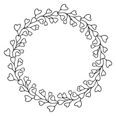 Leaves simple greenery circle wreath with line art nature branch for card or invitation.