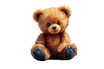 Obraz premium sitting plush teddy bear with a soft, textured fur, light brown color with darker brown accents on the paws and nose, large shiny black eyes reflecting warmth 
