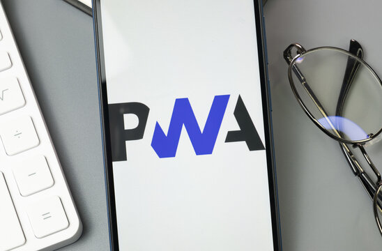 New York, USA - 30 August 2024: PWA Logo on Phone Screen, Company Icon on Display