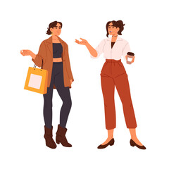 Two stylishly dressed girls talking