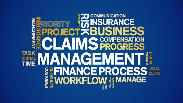 Claims Management animated word cloud;text design animation tag kinetic typography seamless loop.