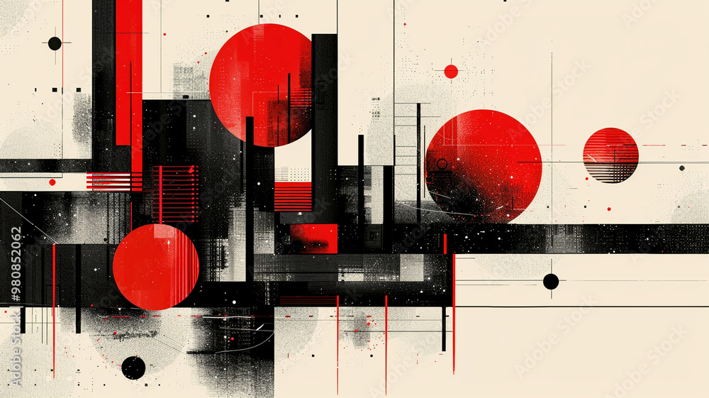 Poster vivid red and black forms create an energetic design with striking visual impact