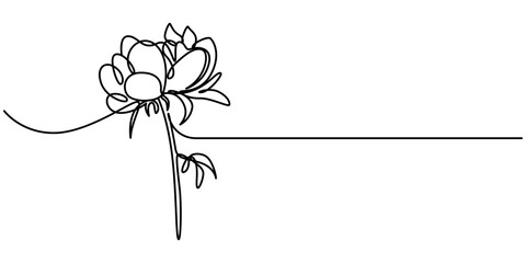 Peony flowers line art isolated on white, flower with heart continuous line hand drawn, vector illustration, Flowers Abstract Outline Vector Drawing, Flowers Black Color Vector Line Art Design. © Line emotion