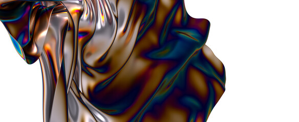 A swirl of iridescent fabric against a white background