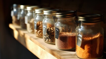 Seed vault shelves with labeled jars of seeds for preservation