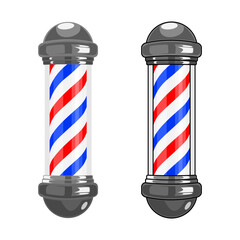 Barber Shop Pole Vector Illustration Isolated on White Background. Symbol of barber pole lamp isolated on transparent background. Barber concept. Blue and Red Barber Pole Lamp Vector.