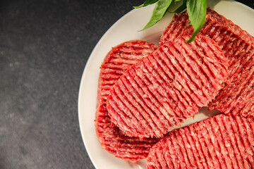 Raw cutlet fresh ground meat beef burger, pork, chicken, turkey second course dish fresh delicious...