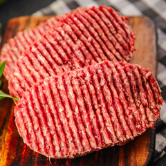 Raw cutlet fresh ground meat beef burger, pork, chicken, turkey second course dish fresh delicious...