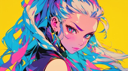 Naklejka premium Colorful Anime Girl Portrait. generative ai illustration.