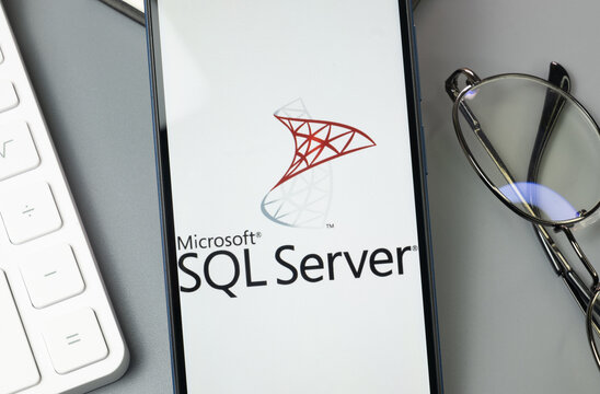 New York, USA - 30 August 2024: SQL Server Logo on Phone Screen, Company Icon on Display