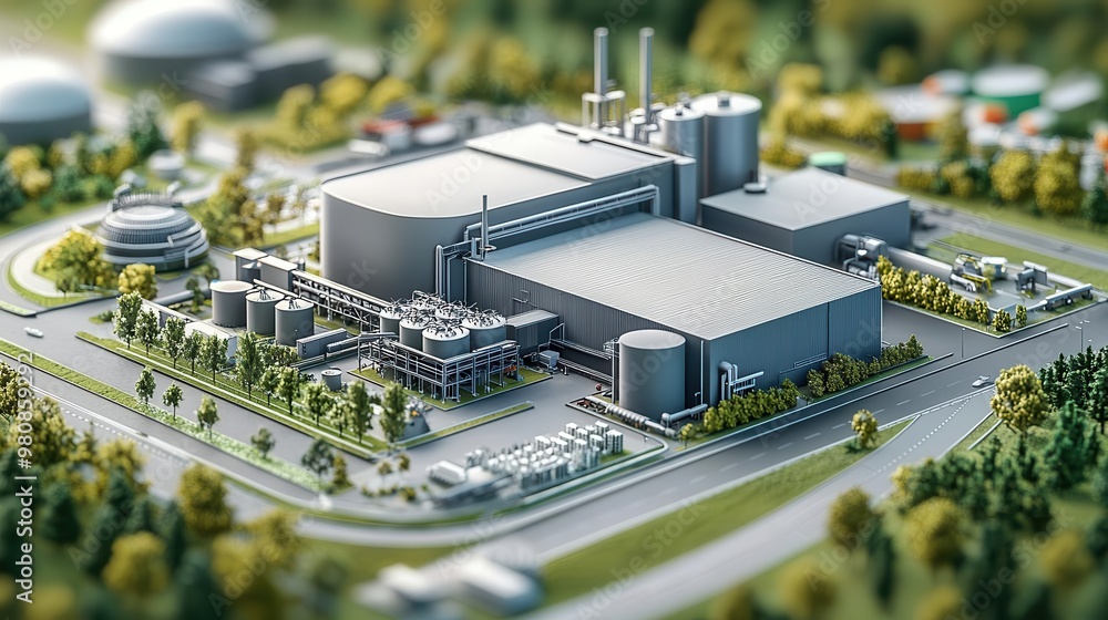 Poster a zero-waste factory operating with sustainable production methods and efficient resource management