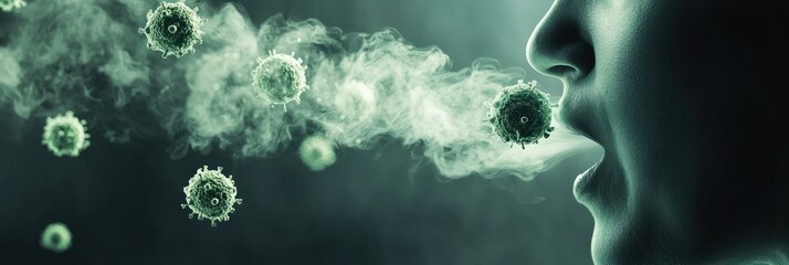 Abstract particles of virus flowing through the air