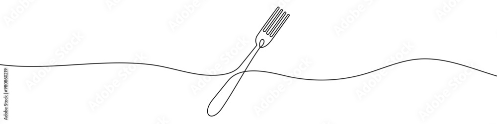 Poster continuous line drawing of fork. single line drawing of a silhouette of a fork. line art of fork. ve