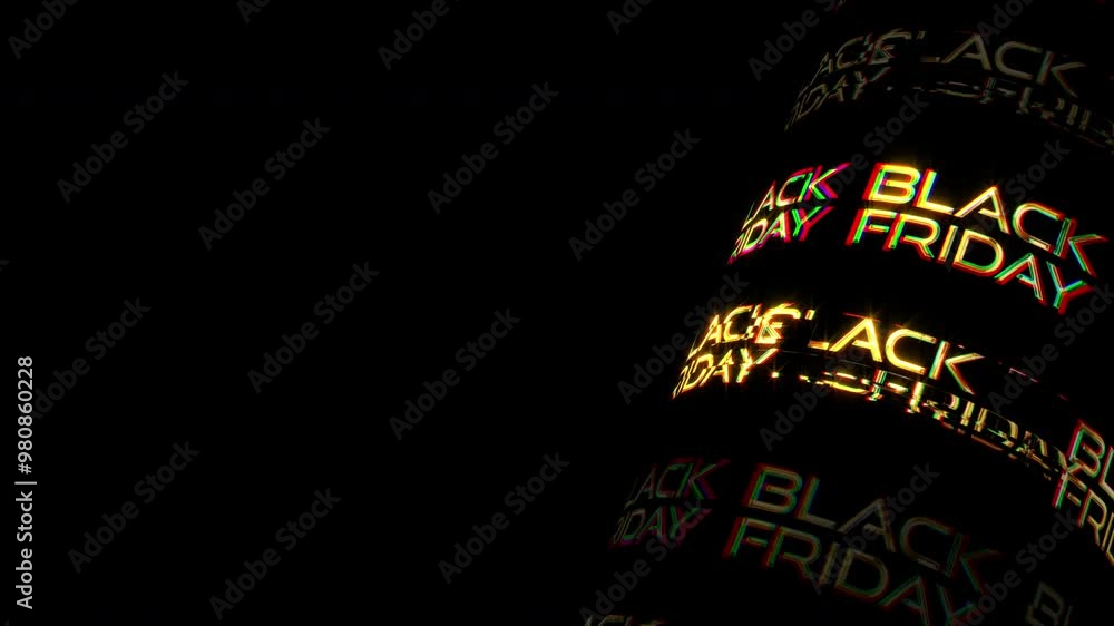 Poster loop black friday 3d tube glitch glittering gold text animation abstract background with copy space.