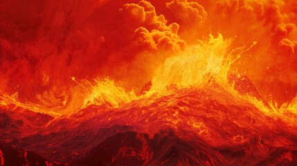 Fototapeta premium Fiery lava waves and clouds capturing intense volcanic energy