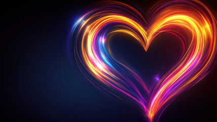 Abstract neon heart with fast-moving light