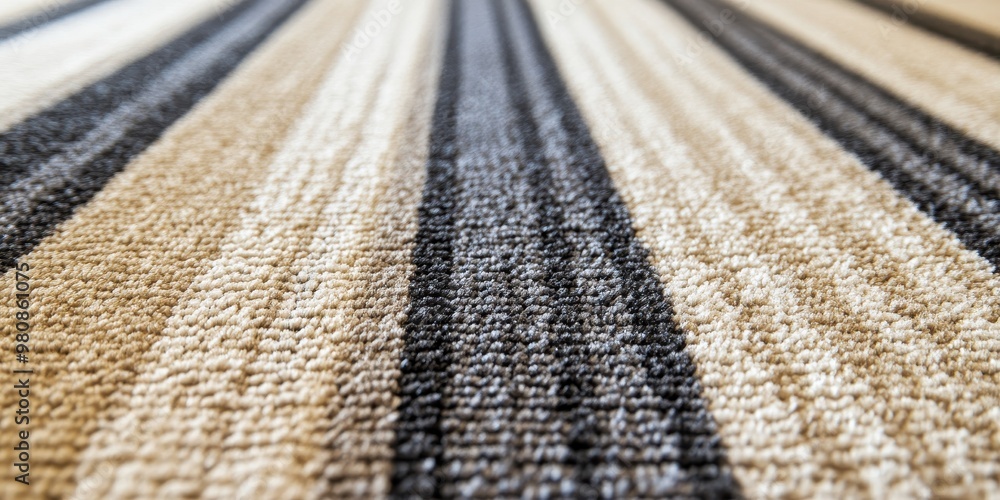 Poster close-up view of a striped rug showcasing texture and color patterns.