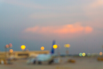 Abstract blurred outdoor airport evening sunset light