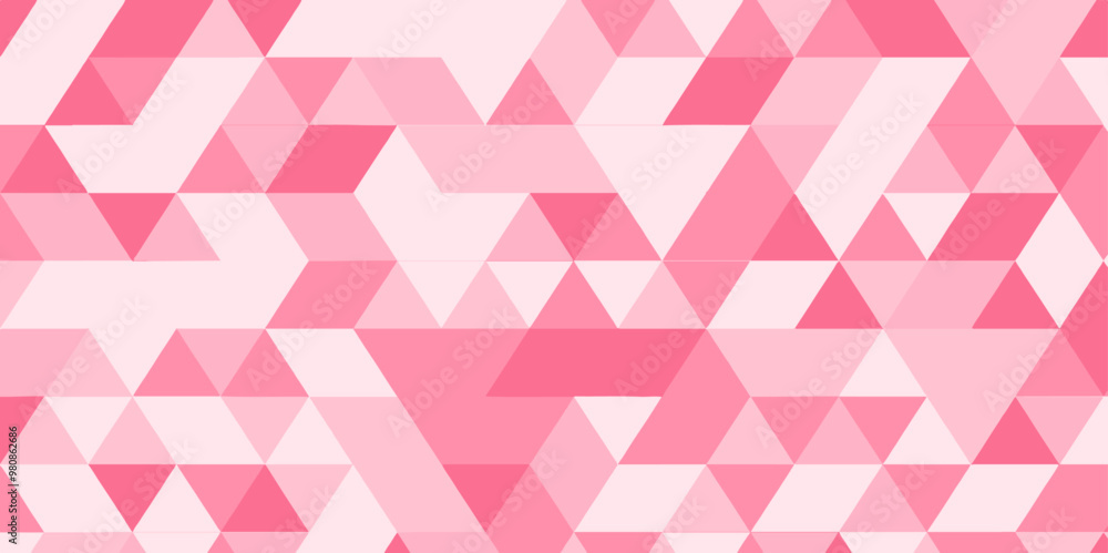 Poster Abstract seamless pattern geometric triangle background with Origami style. Vector pink triangular mosaic and low polygon texture Creative Design wallpaper template background, vector illustration.	
