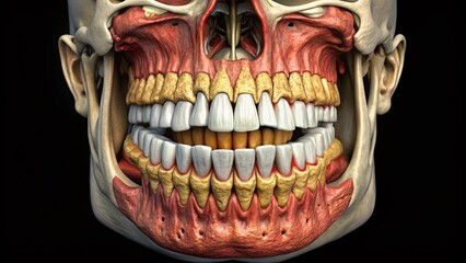 Detailed 3D cone beam computed tomography (CBCT) scan images of the mouth and jaw, showing teeth, bone, and