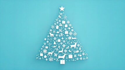 Minimalist Christmas Tree Silhouette Poster: Festive Icons on Frosty Mint Green - Perfect for Holiday Decor or Sporty Interior Design