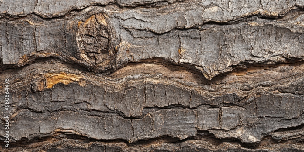 Poster close-up view of textured tree bark showcasing natural patterns and colors.