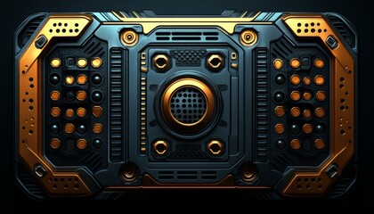 Futuristic Technology Panel with Gold and Black Design