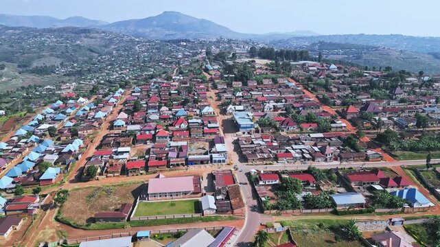 Aerial views of a vibrant Kampala city and a quaint town in Africa, Uganda